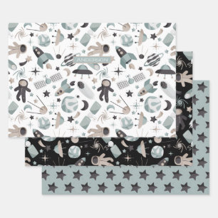 Astronaut Outer Space Explorer Cool Blue Pattern Wrapping Paper Sheet