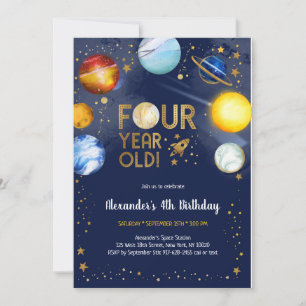 Astronaut Outer Space Planet Galaxy 4th Birthday Invitation