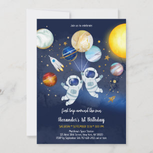 Astronaut Outer Space Planet Galaxy Birthday  Invitation