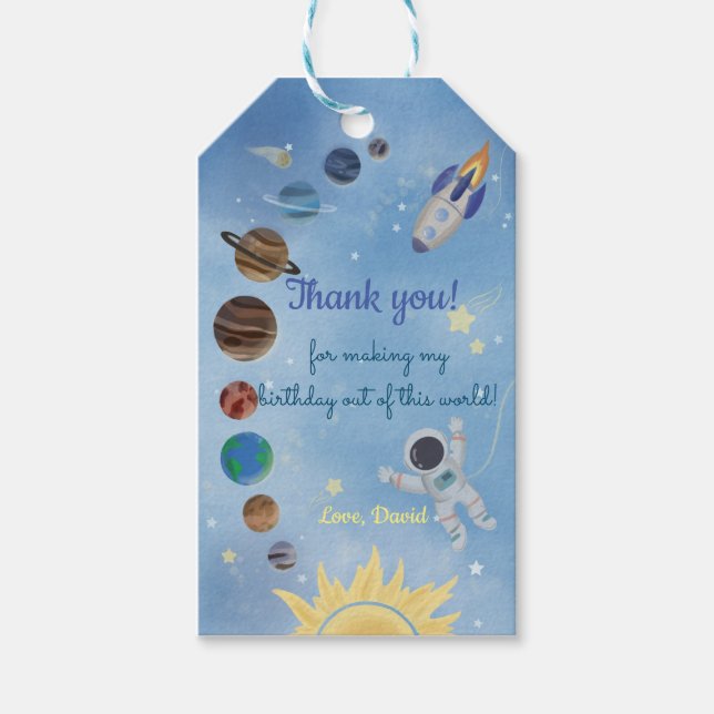 Astronaut Outer Space Planets Birthday Gift Tag (Front)