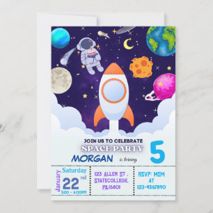 Astronaut, Outer space,Planets Birthday Invitation