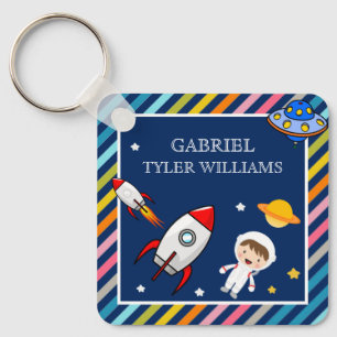 Astronaut Outer Space Rocket Boys Name Keychain