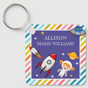 Astronaut Outer Space Rocket Girls Name Keychain