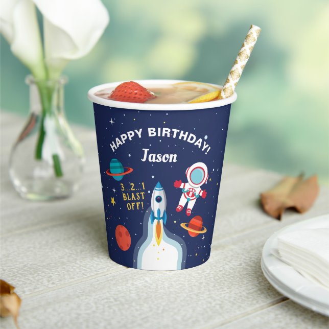 Astronaut Outer Space Rocket Ship Birthday Paper Cups (Insitu)