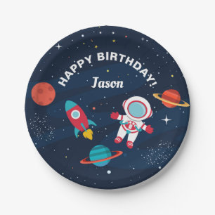 Astronaut Outer Space Rocket Ship Birthday Paper Plate