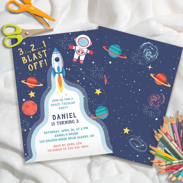 Astronaut Outer Space Rocket Ship Planet Birthday Invitation (Creator Uploaded)