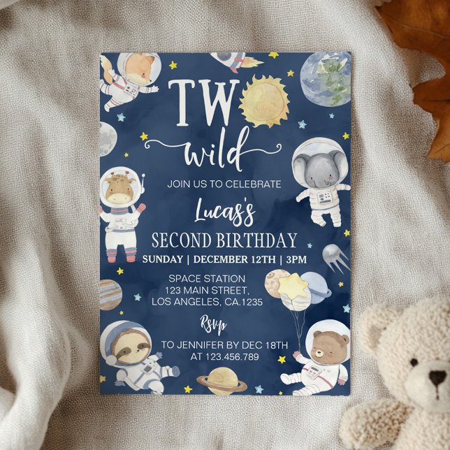 Astronaut Outer Space Safari Two Wild Birthday Invitation (Creator Uploaded)