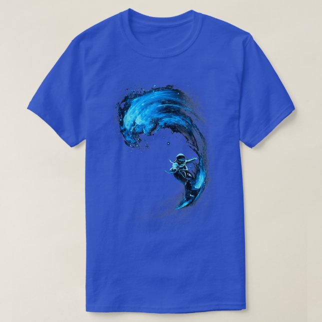 Astronaut Outer Space Surfer Surfing Blue Galay Wa T-Shirt (Design Front)