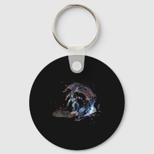 Astronaut Outer Space Surfer Surfing Galaxy Waves Keychain