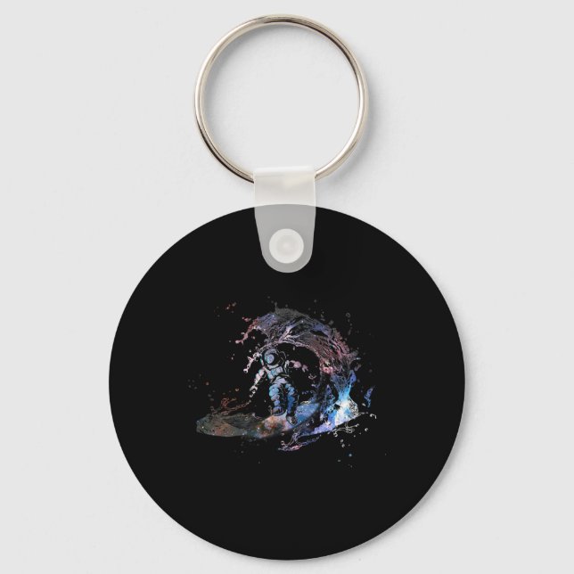 Astronaut Outer Space Surfer Surfing Galaxy Waves  Keychain (Front)