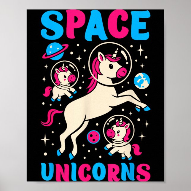 Astronaut Outer Space Unicorns Cute Unicorn Rainbo Poster (Front)