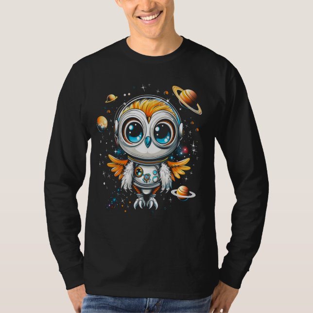 Astronaut Owl Galaxy Space Explorer Planets Outer  T-Shirt (Front)