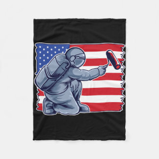 Astronaut Painting US Flag Fleece Blanket