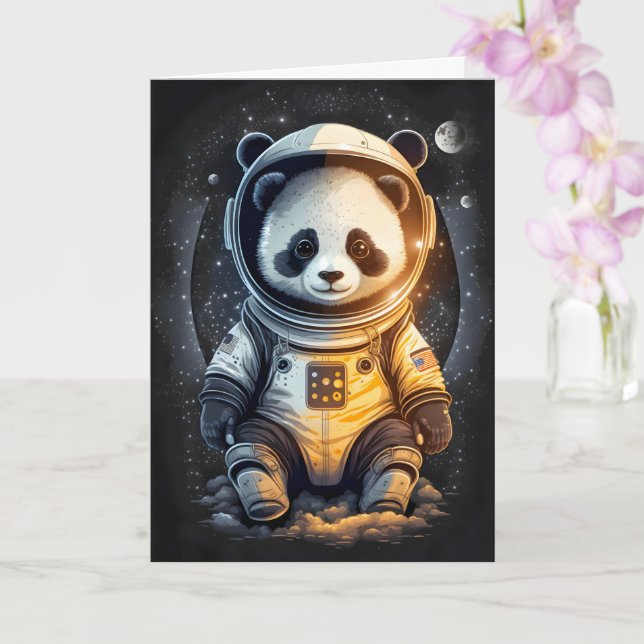 Astronaut Panda Bear Illustration Card (Orchid)