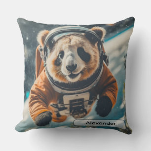 Astronaut Panda in Space Surreal Animal Nursery Throw Pillow