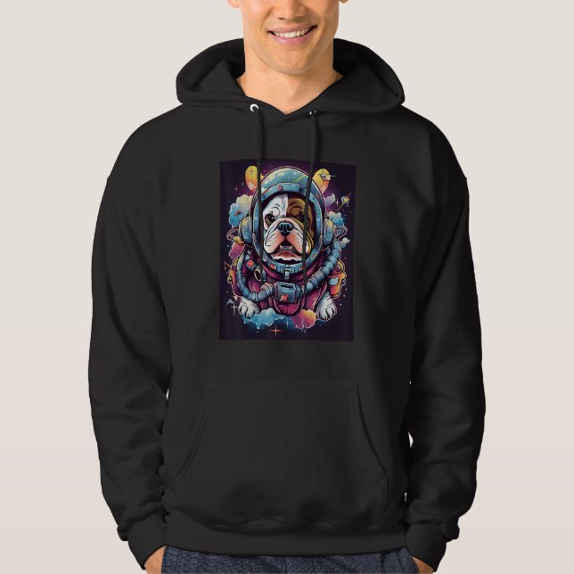 Astronaut Paws Bulldog s Stellar Expedition Hoodie (Front)