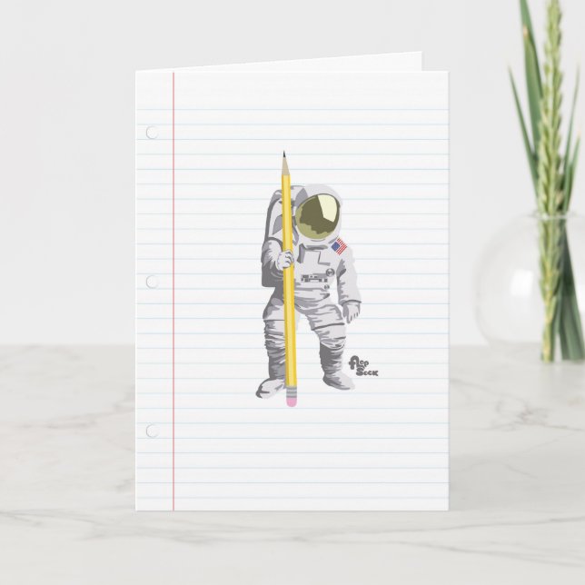 Astronaut Pencil and Paper Greeting Card (Front)