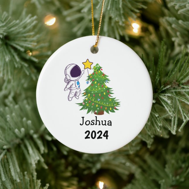 Astronaut Personalized Christmas  Ceramic Ornament (Tree)
