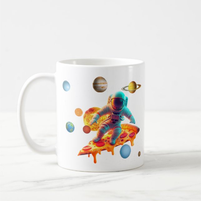 Astronaut Pizza Coffee Mug - Fun Space Lover Cup (Left)