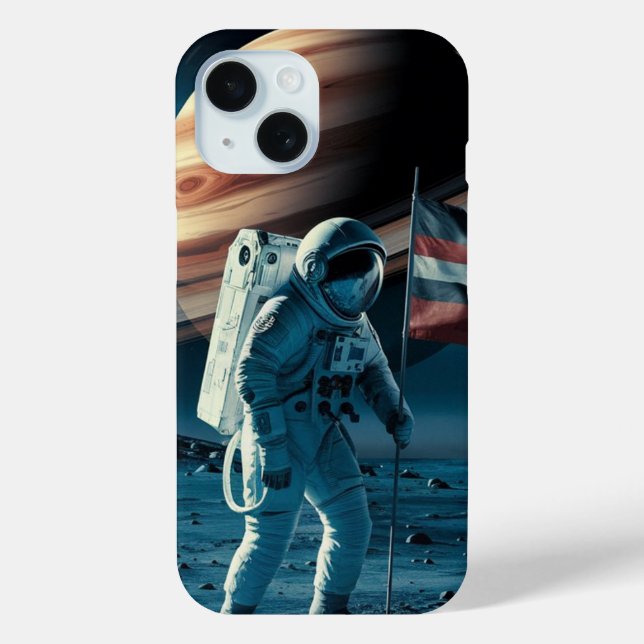 Astronaut placing a flag in saturn Phone Case  (Back)