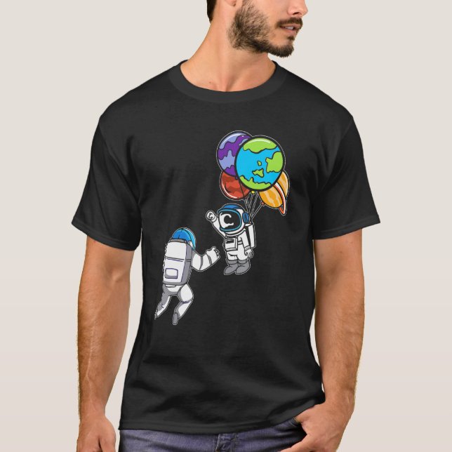 Astronaut Planet Balloon Outerspace Exploration Co T-Shirt (Front)