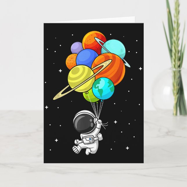 Astronaut Planet Balloons Solar-system Space Kids  Card (Front)