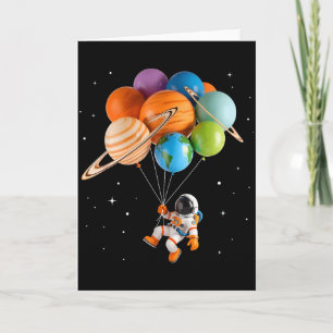 Astronaut Planet Balloons Solar-system Space Kids  Card
