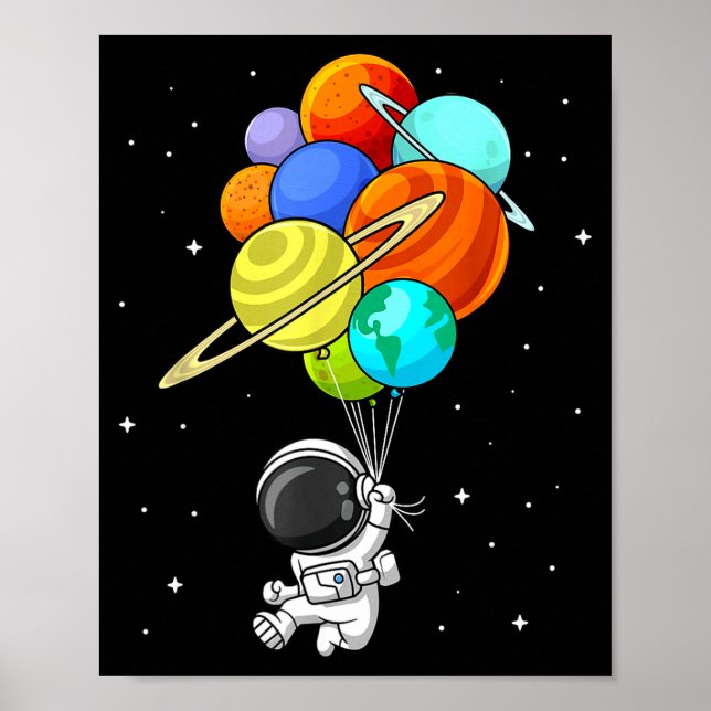 Astronaut Planet Balloons Solar-system Space Kids  Poster (Front)
