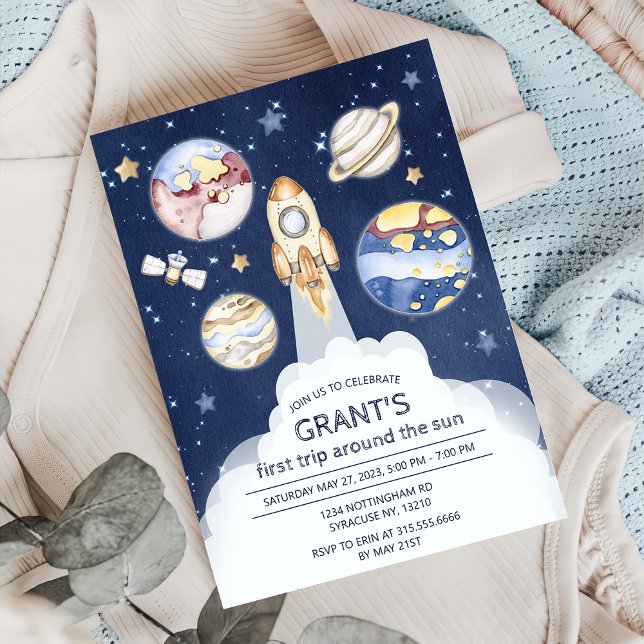 Astronaut Planet Rocket Outer Space 1st Birthday  Invitation (Creator Uploaded)