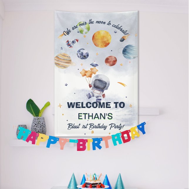 Astronaut Planet Space Party Kids Birthday Banner (Astronaut Planet Space Party Kids Birthday Banner)