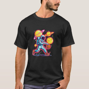 Astronaut Playing Basket Ball With Planets in Spac T-Shirt