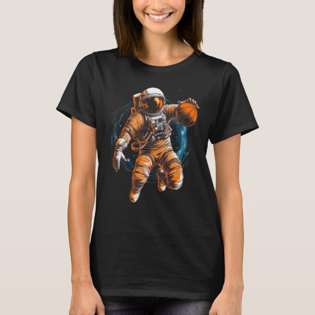 Astronaut Playing Basketball In Space Graphic Illu T-Shirt (Front)