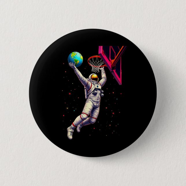 Astronaut Playing Basketball Planets Outer Space  2 Inch Round Button (Front)