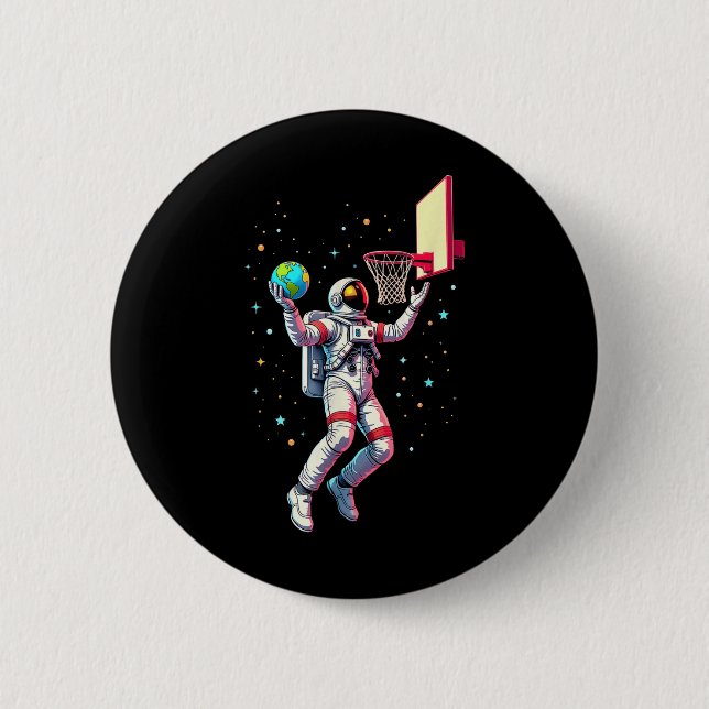 Astronaut Playing Basketball Planets Outer Space _ 2 Inch Round Button (Front)