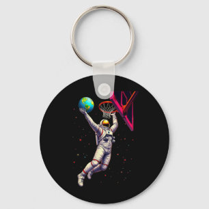 Astronaut Playing Basketball Planets Outer Space Keychain