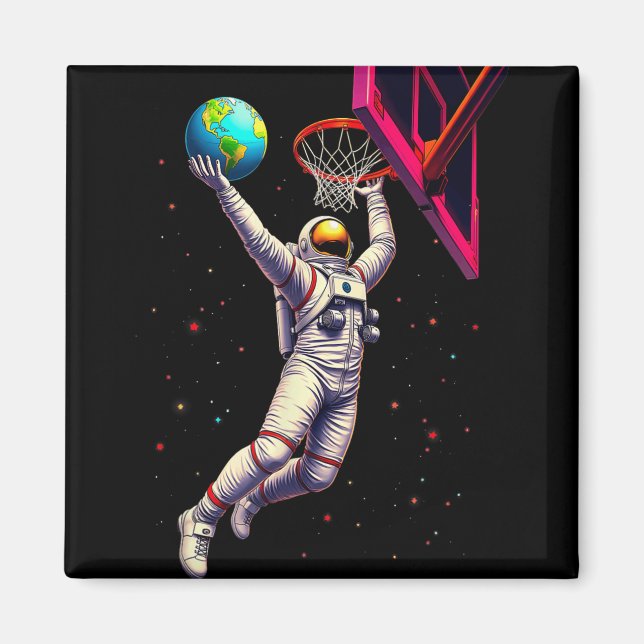 Astronaut Playing Basketball Planets Outer Space  Magnet (Front)