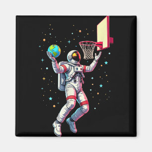 Astronaut Playing Basketball Planets Outer Space _ Magnet