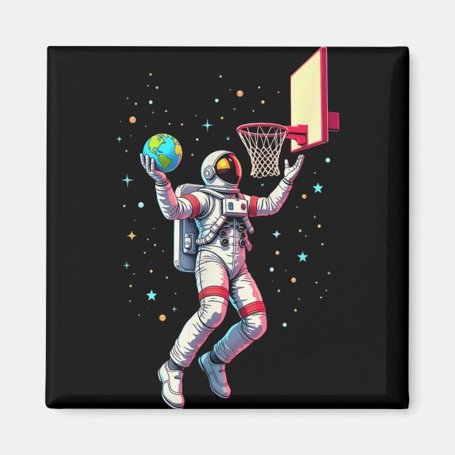Astronaut Playing Basketball Planets Outer Space _ Magnet (Front)