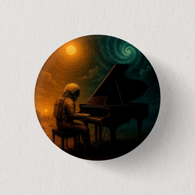 Astronaut Playing Piano in Split Reality - Surreal 1 Inch Round Button (Front)