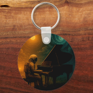 Astronaut Playing Piano in Split Reality - Surreal Keychain