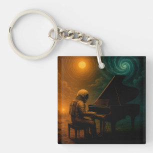 Astronaut Playing Piano in Split Reality - Surreal Keychain