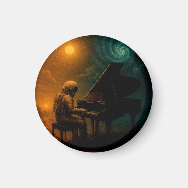 Astronaut Playing Piano in Split Reality - Surreal Magnet (Front)