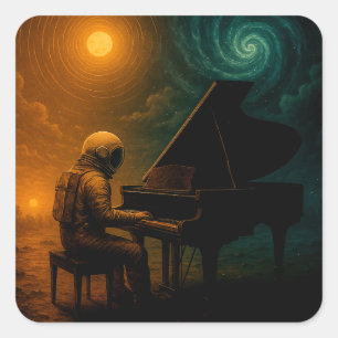 Astronaut Playing Piano in Split Reality - Surreal Square Sticker
