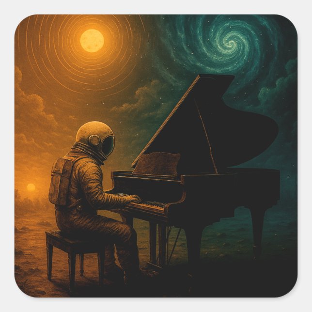 Astronaut Playing Piano in Split Reality - Surreal Square Sticker (Front)