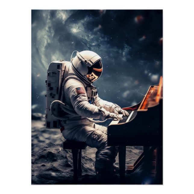 Astronaut Playing Piano on the Moon Poster (Front)