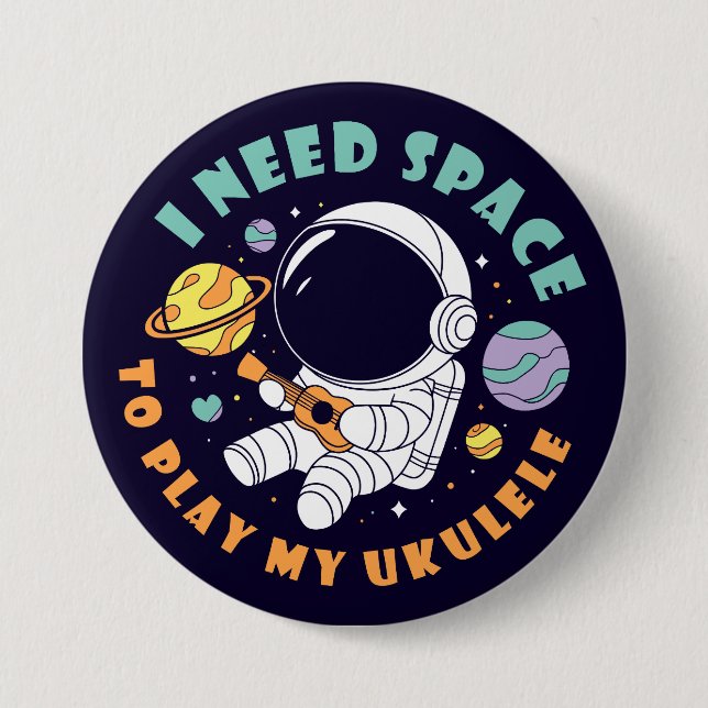 Astronaut Playing Ukulele in Space 3 Inch Round Button (Front)