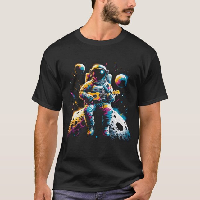 Astronaut Playing Ukulele in Space Ukulele Player T-Shirt (Front)