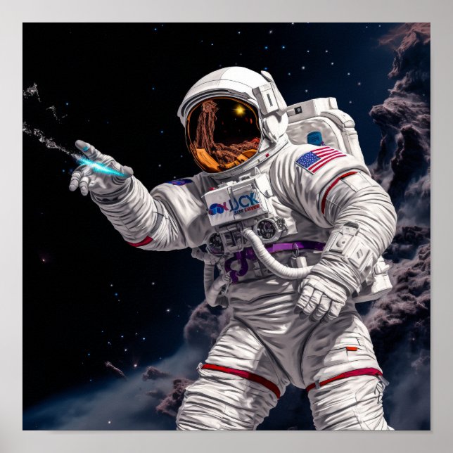 Astronaut Punching - Graffiti Style Space Poster (Front)