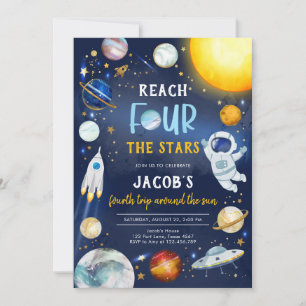 Astronaut Reach Four The Stars 4th Birthday Invitation