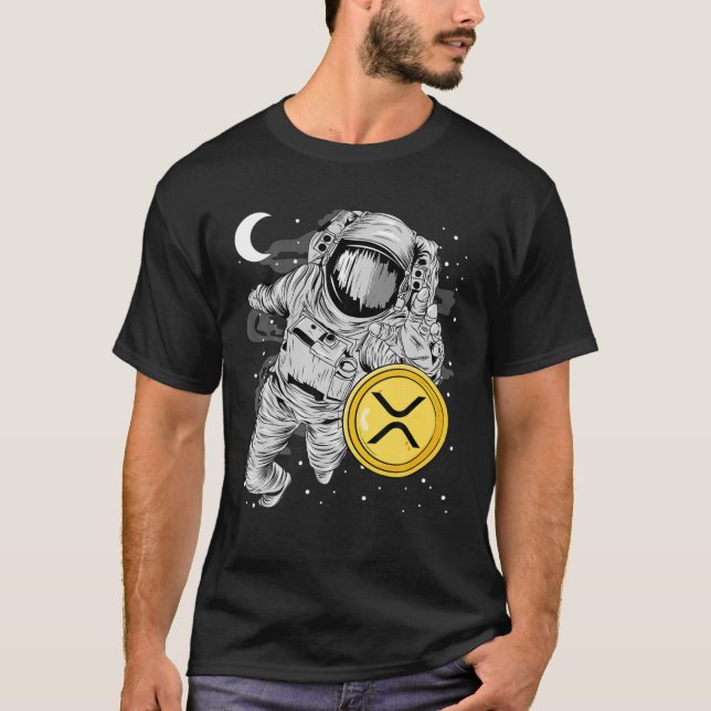 Astronaut Reaching Ripple XRP Coin To The Moon Cry T-Shirt (Front)